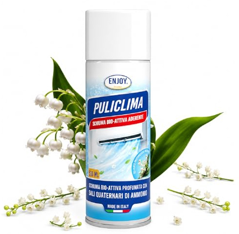 ENJOY HOME PULICLIMA Igienizzante Condizionatori Spray 500ml - Schiuma Attiva ai Sali Quaternari di Ammonio per Split e Filtri - Pulitore Professionale Antibatterico al Profumo di Mughetto