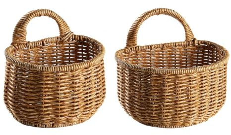 2 Woven Wall Hanging Baskets For Kitchen, Walls Decorative Flower Baskets