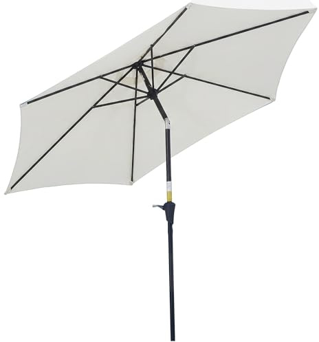 Outsunny Sombrilla de Jardín, Ø260x235 cm, Parasol de Jardín Reclinable con Manivela, Poste Desmontable de Aluminio y 6 Varillas de Metal, para Terraza, Exterior, Balcón, Crema