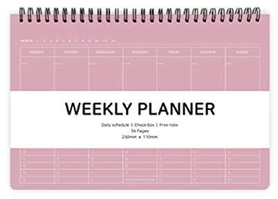 Elite Check Planificateur hebdomadaire et quotidien à spirales non daté avec case à cocher, note gratuite, 250 x 170 mm (rose moka)
