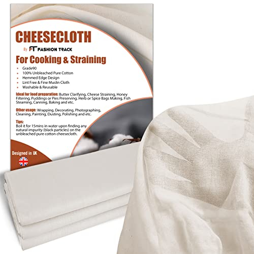 Étamine alimentaire (grande taille 140 cm x 200 cm) – Tissu 100% coton non blanchi de qualité 90, réutilisable, pour la pâtisserie, le filtrage et la broderie | FT Fashion Track