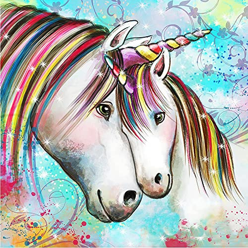 Unicornio 5D Diamond Painting Kit para Adultos, POENOEN Animales DIY Completo Cristal Pintura de Diamante para Niños, Redondo Taladro Cuadro de Diamantes para Hogar Decoración/Navidad (30x30cm)