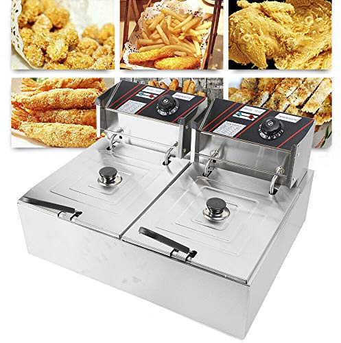 Friteuse à double zone froide de restauration professionnelle 5000W, friteuse électrique à double cylindre en acier inoxydable 12L poêle à frire pour la restauration, les restaurants, les snack-bars