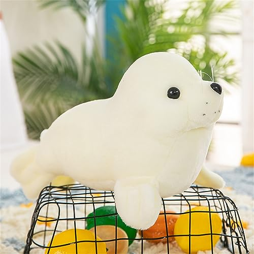Hava Kolari Plüschtier Robbe Meerestier Kissen Plüsch Siegel Plüschtier Kuscheltiere Robben Stofftier Weiches Kissen Seal Plüschtier Sofakissen für Kinder (Weiß,40cm)