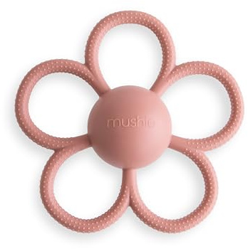 mushie Silicone Baby Daisy Rattle Teether Toy (Dusty Rose)