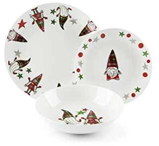 Excelsa Tartan Gnome Servizio Piatti 18 Pezzi, Porcellana, 6 Persone
