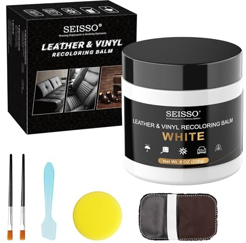 SEISSO Leather Stain Cream, Leather Restoration Kit with Brush, Squeegee, Sponge, Dust Polishing Gloves for Couches, Furniture, Shoes (White, 200g)