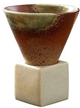 Leopacat Coarse Pottery Coffee Mugs,Japanese Style Ceramic Tea Cups Triangular Cone Shape Porcelain Retro Mug with Square Base Heat Resistant Funnel Espresso Latte for Home Picnic Office 200ml