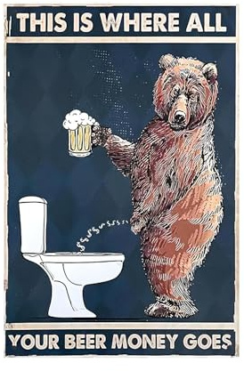 Xanovir Retro Funny Washroom Tin Sign Toilet Metal Poster, Bear Money Goes, Humor Wall Art Decor Cute Gifts for Home Bar Restroom Man Cave Plaque 8x12 Inch