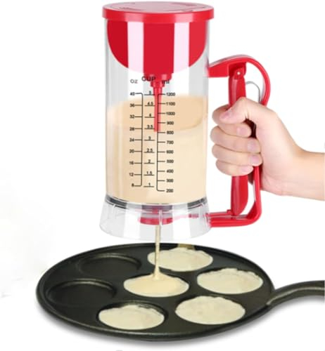 FIYSON Elektrisk degportionerare, 1 200 ml mätkopp trådlös degdispenser med exakt skala, cupcake-degportionerare, mix bakverk kanna våffla mätkopp med klämhandtag, batteridriven
