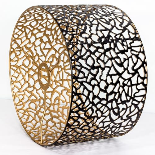 Vintage Metal round lampenschirm,schwarz gold, hohlgeschnitzt, Trommelform, für Stehlampe, Hängelampe,Tischlampe,Deckenleuchte (Rund-7GB)