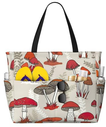 JEJEA Tragetasche mit rotem Pilz-Aufdruck, große Schultertasche, Hobo-Tasche, Damen, lässige Handtasche, großes Fassungsvermögen, Einkaufstasche, Arbeitstasche, Schwarz , Einheitsgröße
