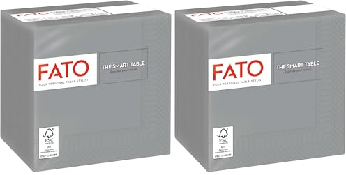 Fato - Einweg-Papierservietten, Ideal für Aperitifs und Cocktails, Packung mit 100 Servietten, Format 24x24, 4-fach gefaltet, 2-lagig, Farbe Grau, 100% reines Zellulosepapier, FSC-zertifiziert