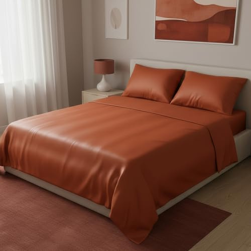 KASANOVA Completo Letto Matrimoniale Cotone Raso ruggine