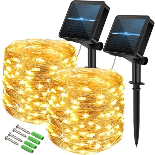 totpuc 1/2/3/4 Packs Solar Fairy Lights,8 Modes Total 240LED Solar Powered String Lightst Waterproof, Outdoor/Indoor Copper Wire Lights for Garden Wedding Paity (Warm White, 2Packs)