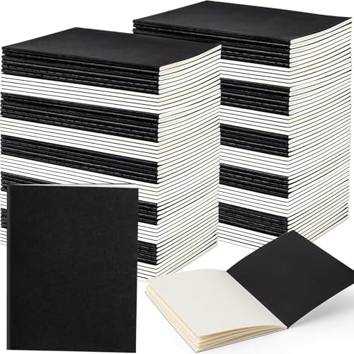 YFNVH 100 Pack A6 Blank Black Pocket Notebooks Bulk – Mini Unlined Kraft Journals for Sketching, Classroom & Office, 48 Pages (24 Sheets) Thread-Bound Memo Notepads, 14 x 10.5 cm