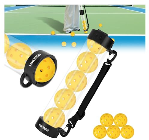 Hikeen Tubo Recuperador Pickleball con 5 Pickleballs, Pickleball Set Portátil con Correa Ajustable para Entrenamiento Pickleball, Accesorios Pickleball para Transportar y Almacenar