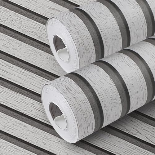 Takezuaa Wood Slats Wallpaper 53 X 950cm Non-Woven Natural Wood Grain Effect Wallpaper Roll Wooden Slat Wallpapers Modern Realism Contemporary Feature Wall Grey 2 Roll