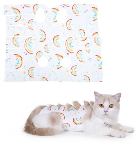 YUVKIN Body Gatto Post Operatorio, Tutina Post Operatoria Gatto, Tuta Medica per Gatti, Protezione Chirurgica Anti Leccamento, Facile da Indossare (Arcobaleno) (M)