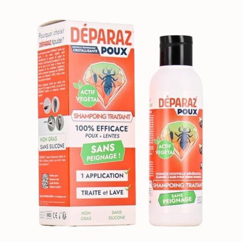 DÉPARAZ-POUX® – Shampooing Traitant Anti-Poux et Lentes |Élimine Poux & Lentes Naturellement | Actif Végétal | 100% Efficace en 1 Application | Sans Peignage | 150mL