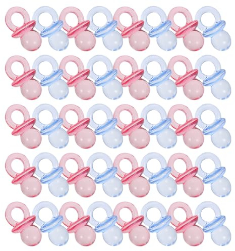 GARIOUANS 100 Pezzi Mini Ciucci Acrilico Trasparente Rosa e Azzurro, Bomboniere e Decorazioni per Shower Maschietto, Accessori Riutilizzabili per Feste Ragazzo Ragazza
