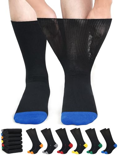 ZFSOCK Calzini per Diabetici Uomo e Donna: Calze in Cotone con Bordo Confortevole Extra Larghi senza Elastico e senza Cuciture per Caviglie Piedi Gonfi Donne Incinte - 6 Paia Nero e Colorato 39-42