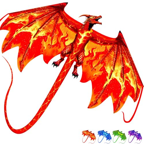 Cometa Dragón Simxkai - Fácil de Volar para Niños y Adultos, Playa | Para niños y adultos, para playa y exteriores. Vuelo ligero y estable, material resistente. Ideal para salidas en familia
