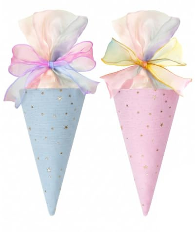 YIPFEN Lot de 2 Pochettes Surprise Enfant, Sac d'École pour Frères et Sœurs Bleu et Rose, Cornet de Bonbons Léger pour Remplir de Cadeaux et Fournitures de Rentrée Scolaire