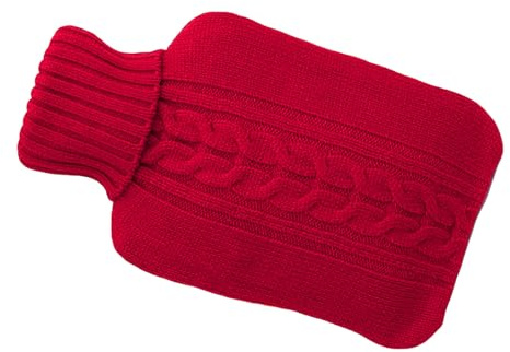 SWETRACE Housse de Bouillotte Tricotée Confortable et Stylée Rouge 2l en Acrylique Fournit Chaleur Douce sans Irriter la Peau, pour Famille et Amis