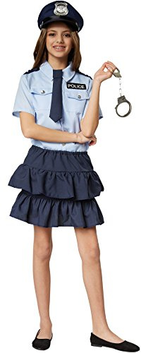 dressforfun 900268 - Costume da Bambina Police Girl, Camicia a Maniche corte con Applicazione “Police” e Minigonna a due Balze, incl. Cravatta con Elastico (164 | Nr. 301484)