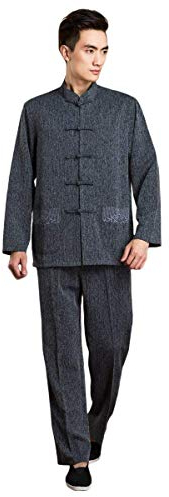 G-LIKE Herren Anzug Training Uniform - Traditionelle Chinesische Tangzhuang Kleidung Kampfkunst Kung Fu Tai Chi Wushu Lange Ärmel Jacke Hose Stickerei Stehkragen (Schwarz, S)