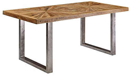 FineBuy Esstisch Mango Massivholz 180cm rechteckig - Industrial Loft Esszimmertisch Massiv mit Kufengestell - Holztisch mit Metallgestell - Rustikaler Küchentisch