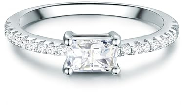 Trilani Damen Verlobungsring 925/- Sterling Silber Zirkonia im Brilliantschliff Solitär Rechteckig Vorsteckring Solitärring Antragsring Beisteckring