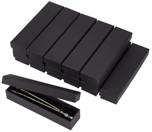 BENECREAT 12 Pack Black Necklace Cardboard Jewellery Box 7x1.7x1.3 Kraft Paper Box Long Jewellery Gift Box with Sponge for Necklace Jewelry, Valentine's Gift Packaging