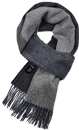 MayTree 2-farbiger Kaschmir-Schal Herren und Damen, Unisex Woll-Schal aus 100% Kaschmir zweifarbig, 180 x 30 cm - Grau