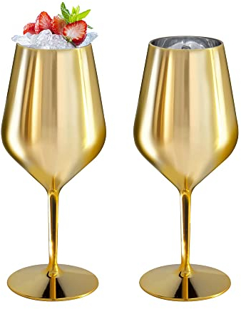 DoimoFlair calici da vino metallizzati oro in plastica infrangibile bicchiere da vino champagne spumante 47 cl Set di 2 pezzi.