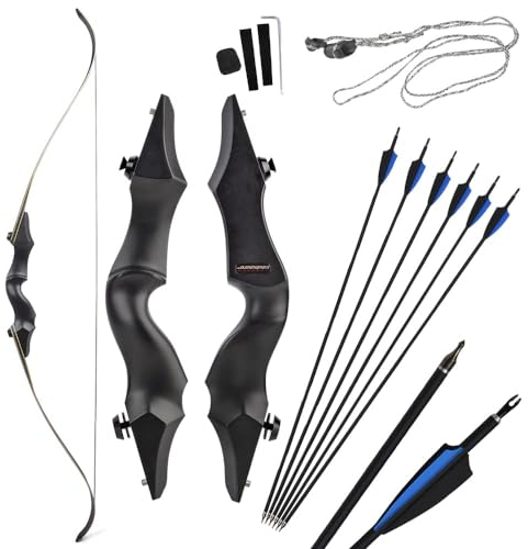 SHARROW 58/60 Zoll Recurvebogen Set Erwachsene 25-65 Lbs Takedown BogenschießEn Set Jagdbogen Pfeil Bogen Set Sportbogen Recurve Bogen Und Pfeil Set Recurve Bow Rechtehand (65Lbs, 58Zoll)