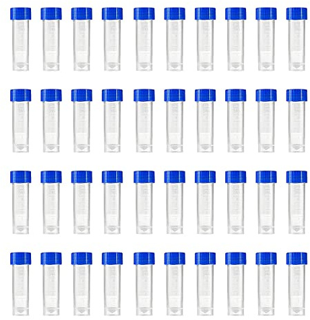 HUAZIZ 40 stycken provrör 5 ml med blått lock, plastkryorrör provrör plaströr provrör provrör provrör för laboratorium och sjukhus