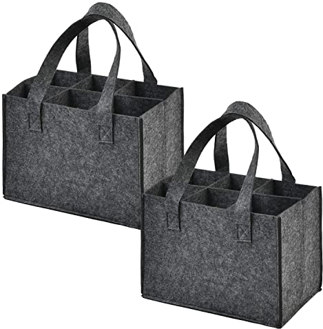 Flaschentasche mit 6 Fächer, 2 Stück Flaschenträger Flaschentasche Filz Bottle Bag Männerhandtasche Flaschen Tasche Filztasche Weinflasche Tasche (dark gray)