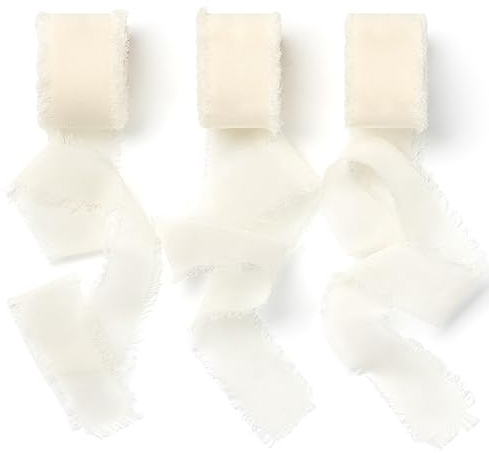 AOKSUNOVA Chiffon Geschenkband Beige Creme Chiffonband Schleifenband Hochzeit Stoff Stoffband 18,9 m x 25 mm