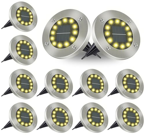Bzavor 12 Stücke Solar Bodenleuchten für Außen - Garten LEDs Leuchten Mit Upgrade, Gartenleuchte für Garden, Gehweg, Pool, Terrassen