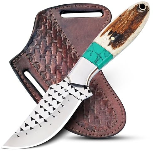 VULTURE CRAFTS CLUB Rasp steel Bull Cutter Knife with Pancake leather sheath, Hunting Knife with holster, Cowboy knife, Fixed Blade (BUCK-STAG)