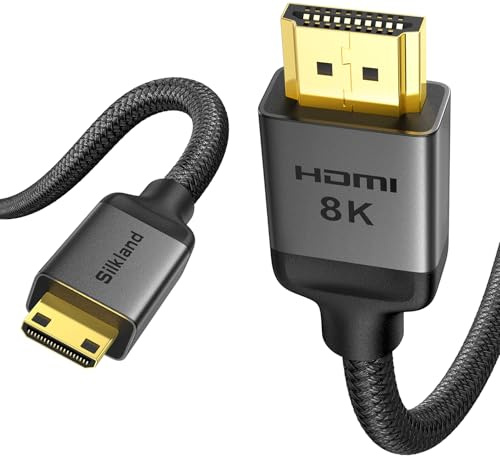 Silkland 8K Cavo Mini HDMI to HDMI 2.1 30CM, 8K@60Hz 4K@120Hz, 48Gbps Cavo HDMI a Mini HDMI Bidirezionale, HDR, eARC, compatibile con Fotocamera, Raspberry Pi Zero, Scheda Grafica, Tablet, Proiettore