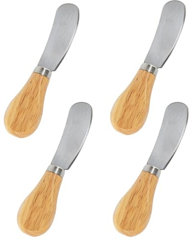 Set of 4 Cheese Spreaders with Wooden Handles - Mini Butter Knives, Stainless Steel Cheese Slicer, Small Cocktail Cutter for Charcuterie Boards, Appetizers, Condiments, Cream, Jam, and Sandwiches