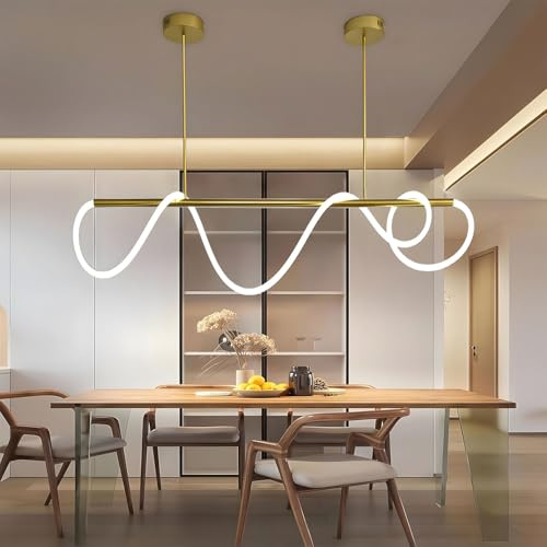 ASJK Hängande Belysning LED Pendellampor Matbord Modern Pendellampa, Belysningsarmatur för kök, Justerbar Takupphängning Matsalslampa Hängande med Fjärrkontroll, 150CM, 65W