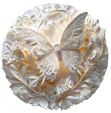 Holzpuzzle Erwachsene 3D Papier Schmetterling - 200 Teile Rundpuzzle Geschenkbox, Wanddekoration und Geschenk für Freunde und Familien