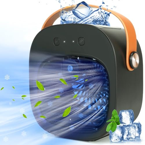 Mini climatiseur portable, 5200 mAh, rechargeable, 3 vitesses de vent, silencieux, petit ventilateur de bureau personnel pour chambre, voiture, maison, camping, voyage et bureau