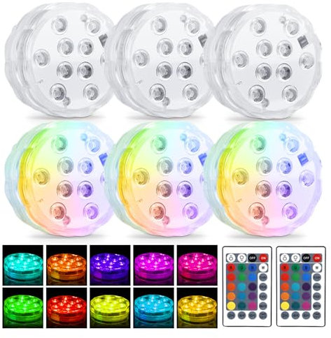 GAOUTO 6 Stück Unterwasser LED Licht mit Fernbedienung, Wasserdicht Farbwechsel Unterwasserbeleuchtung, RGB Multi Farbwechsel Unterwasserlicht für Aquarium,Teich, Hochzeit, Floral, Vase Base