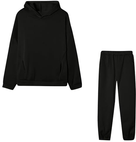 SCBFDI Tuta Barcellona, Tute Ginnastica Donna Completo Invernale Tuta Lana Set Abbigliamento Pantaloni Sportivi Hip Hop Bambina Casual Completa Nero 2XL