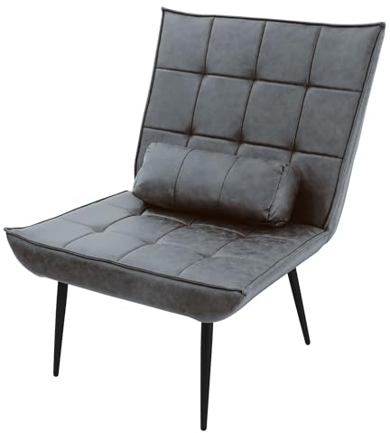 ML-Design Poltrona Relax da Soggiorno Antracite Stile Retro Vintage con Cuscino Lombare Schienale Ergonomico Gambe in Metallo Nero Poltroncina Imbottita per TV Lettura o Camera da Letto